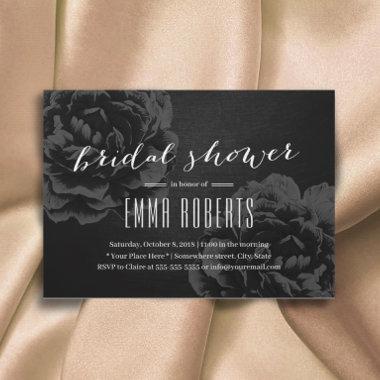 Elegant Black Floral Bridal Shower Invitations