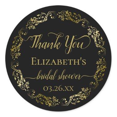 Elegant Black & Gold Bridal Shower Thank You Classic Round Sticker