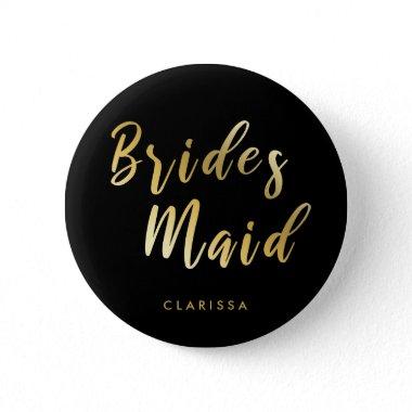 Elegant black & gold bridesmaid button