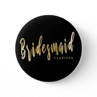 Elegant black & gold bridesmaid button