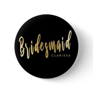 Elegant black & gold bridesmaid button