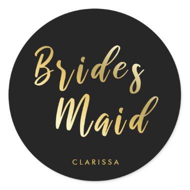 Elegant black & gold bridesmaid classic round sticker