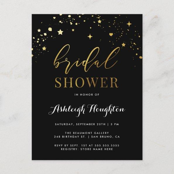 Elegant Black & Gold Confetti Bridal Shower Invitation PostInvitations