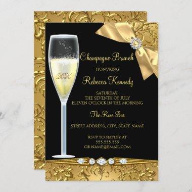 Elegant Black Gold Damask Champagne Brunch Invite