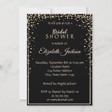 Elegant Black, Gold Diamonds, Frame Bridal Shower Invitations
