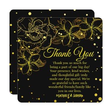 Elegant Black & Gold Floral Wedding Anniversary Thank You
