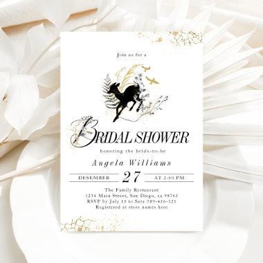 Elegant Black & Gold Floral Winter Bridal Shower Invitations