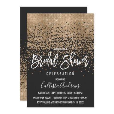 Elegant Black Gold Glitter Confetti Bridal Shower Invitations