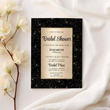 Elegant black gold glitter confetti Bridal Shower Invitations