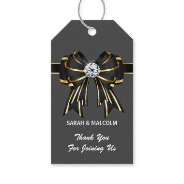 Elegant black gold gray formal satin bow diamond gift tags