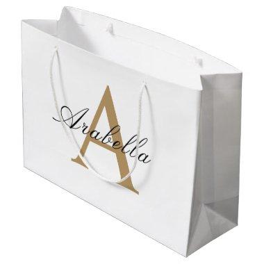 Elegant Black Gold Personalized Monogram Name Large Gift Bag