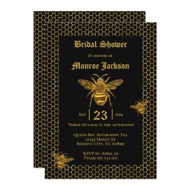 Elegant Black Gold Queen Bee Beehive Bridal Shower Invitations