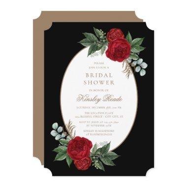 Elegant Black & Gold Red Floral