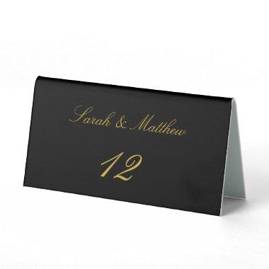 Elegant Black Gold Script Customized Table Number Table Tent Sign