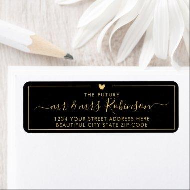 Elegant Black Gold Script Wedding Return Address Label