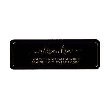 Elegant Black Gold Script Wedding Return Address Label