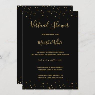 Elegant Black Gold Simple Virtual Bridal Shower Invitations