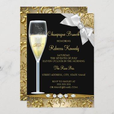 Elegant Black Gold White Champagne Brunch Invite