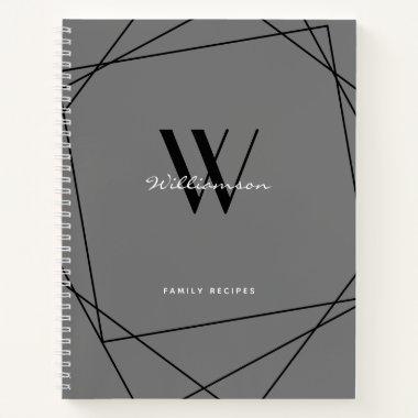 Elegant Black Gray Monogram Name Family Recipe Notebook