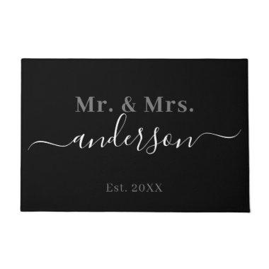Elegant Black Gray Mr. And Mrs. Name Wedding Doormat