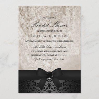 Elegant Black & Ivory Bow Bridal Shower Invite
