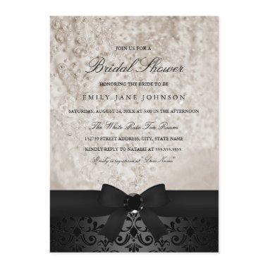 Elegant Black & Ivory Bow Bridal Shower Invite