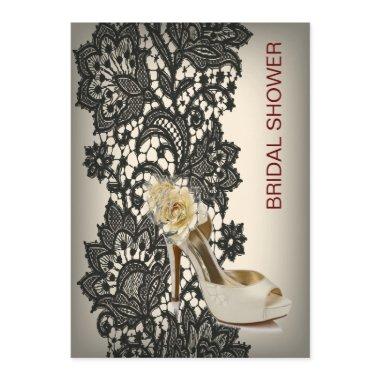 elegant black Lace beige vintage bridal shower Invitations