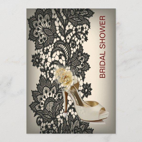 elegant black Lace beige vintage bridal shower Invitations