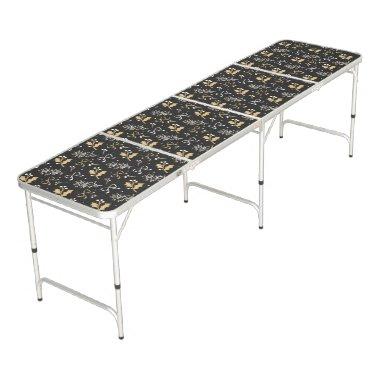 Elegant Black Mistletoe & Ribbon Christmas Pattern Beer Pong Table