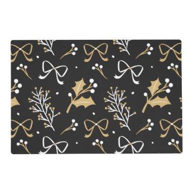 Elegant Black Mistletoe & Ribbon Christmas Pattern Placemat