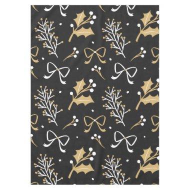 Elegant Black Mistletoe & Ribbon Christmas Pattern Tablecloth