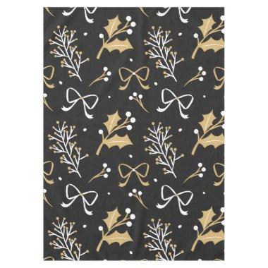 Elegant Black Mistletoe & Ribbon Christmas Pattern Tablecloth
