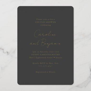 Elegant Black Modern Minimalist Couple Shower Gold Foil Invitations