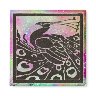 ELEGANT BLACK PEACOCK IN PURPLE BLUE SPARKLES MAGNET