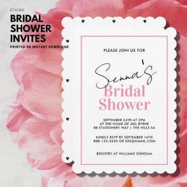 Elegant Black Pink Hearts Bridal Shower Invitations
