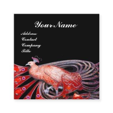 ELEGANT BLACK RED PEACOCK FASHION JEWEL MONOGRAM SQUARE BUSINESS