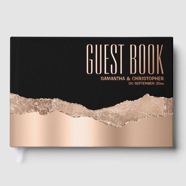 Elegant black rose gold glitter strip luxury foil foil guest book