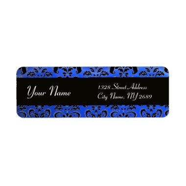 ELEGANT BLACK SAPPHIRE BLUE DAMASK LABEL