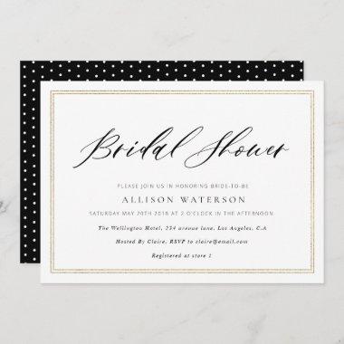 elegant black script gold frame bridal shower Invitations