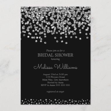 Elegant Black Silver Foil Confetti Bridal Shower Invitations