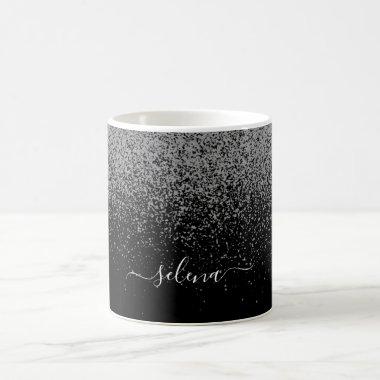 Elegant Black Silver Glitter Girly Monogrammed Coffee Mug