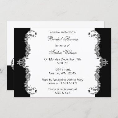 Elegant black silver gray Bridal Shower Invites