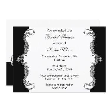 Elegant black silver gray Bridal Shower Invites