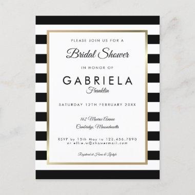 Elegant Black Stripe Gold Bridal Shower Invitation PostInvitations