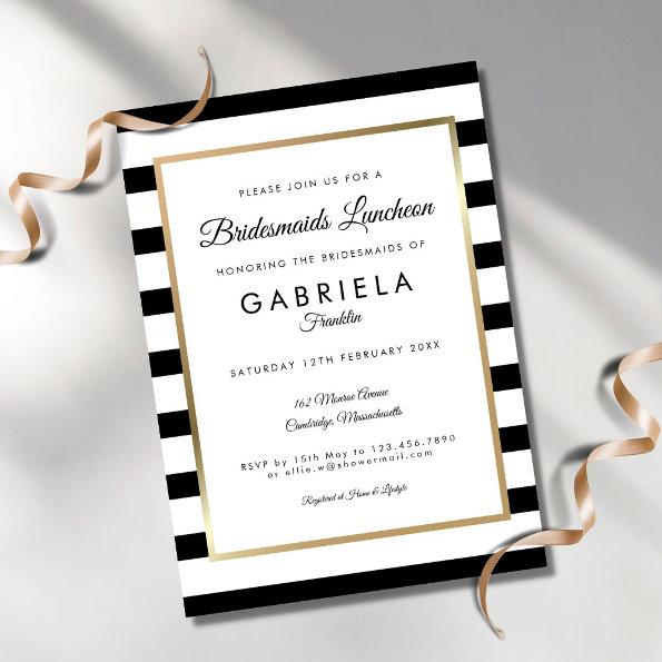 Elegant Black Stripe Gold Bridesmaids Luncheon Invitations