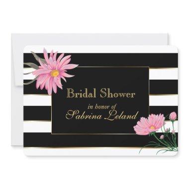 Elegant Black Stripes Pink Floral