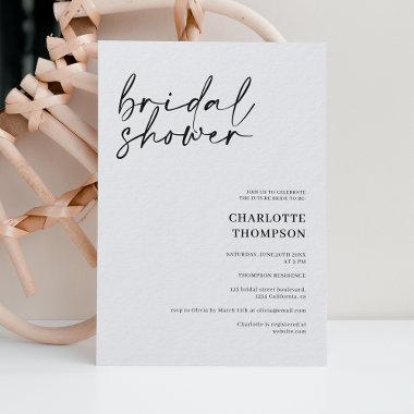 Elegant black white casual script bridal shower Invitations