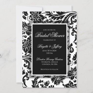 Elegant black & white damask custom bridal shower Invitations