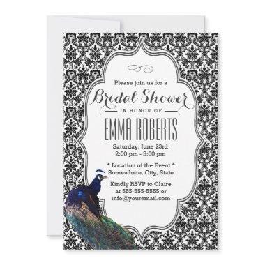 Elegant Black & White Damask Peacock