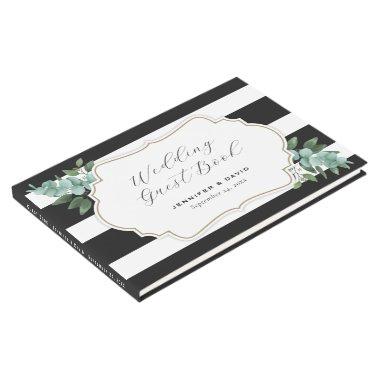 Elegant Black White Eucalyptus Greenery Wedding Guest Book